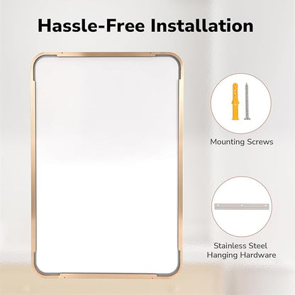 USHOWER Gold Bathroom Mirror 22"x30", Brushed Gold Rectangle Mirror for Over Sink, Rounded Corner, Aluminum Frame, Anti-Rust, Tempered Glass, Horizontal or Vertical Mounted