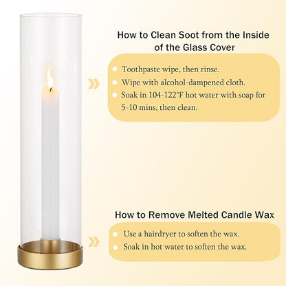 Romadedi Glass Hurricane Candle Holders Gold - 12 Inch Taper Candlestick Holder Bulk Clear Glass Cylinder Table Centerpiece Wedding Decor Party Birthday Christmas Home Decorations, Set of 6