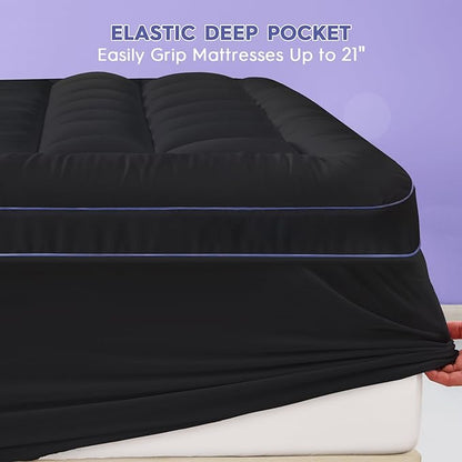 ABENE 3 Inch Dual Layer Memory Foam Mattress Topper, 2 Inch Memory Foam Plus 1 Inch Down Alternative Pillowtop Mattress Pad, with Bedside Pocket, Support for Back Pain (California King, Black)
