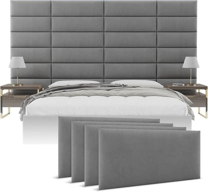 Vänt Upholstered Wall Panels - King/Cal King Size Wall Mounted Headboards - Micro Suede Grey - Twin/King Set of 4 Panels (Each Individual Panel 39"x11.5")