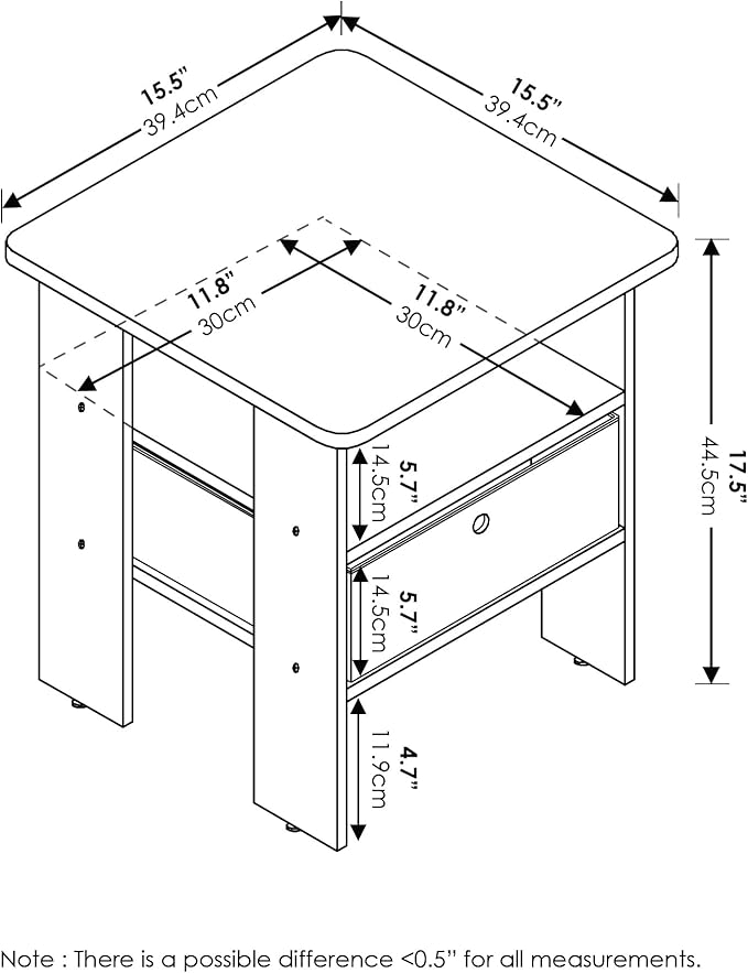 Furinno ANDREY Side Table, End Table, Night Stand with Open Shelves and Storage Bin, Bedside Table, for Living Room, Bedroom, Dark Brown