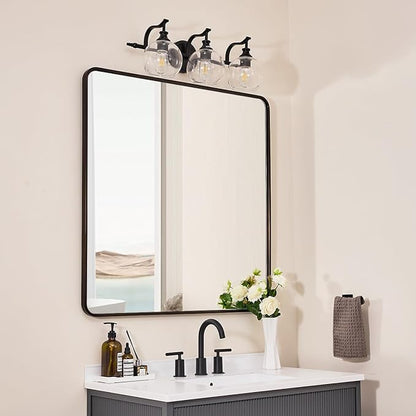 ANDY STAR 36x36 Inch Bronze Bathroom Mirror, Rounded Square Oil Rubbed Bronze Mirrors for Bathroom,Tube Metal Framed, 1’’ Deep Wall Mounted Vertically/Horizontal