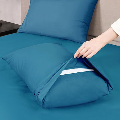 Mejoroom Bed Sheets Set - Extra Soft Luxury Full Sheets with 16 Inch Deep Pocket - Premium Bedding Collection - Breathable, Wrinkle, Fade & Stain Resistant - 4 Piece (Full, Peacock Blue)