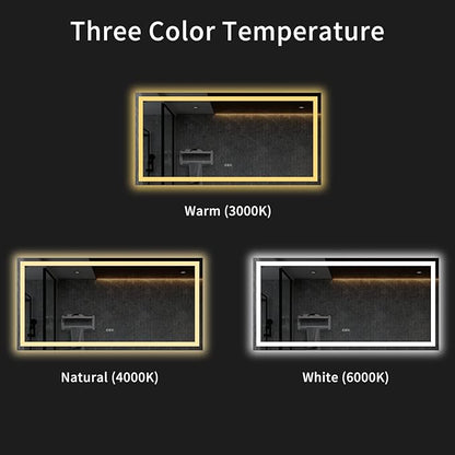 LOAAO 72X36 LED Bathroom Mirror with Lights, Anti-Fog, Dimmable, Backlit + Front Lit, Lighted Bathroom Vanity Mirror for Wall, Memory Function, Tempered Glass, ETL Listed