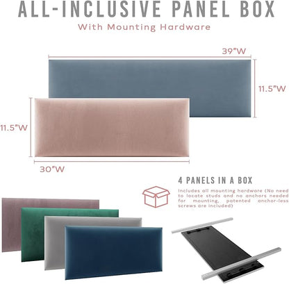 Vänt Upholstered Wall Panels - Queen/Full Size Wall Mounted Velvet Headboards - Velvet Sand Storm - Set of 4 Panels (Each Individual Panel 30"x11.5")