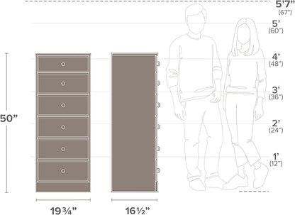 Prepac Astrid Tall Brown Dresser: 16.5"D x 19.75"W x 50"H, 6-Drawer Chest for Bedroom by Prepac - Perfect Chest of Drawers for Ample Storage
