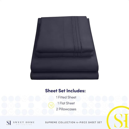 Full Size Sheet Sets - Breathable Luxury Sheets with Full Elastic & Secure Corner Straps Built In - 1800 Supreme Collection Extra Soft Deep Pocket Bedding, Sheet Set, EXTRA DEEP pocket - Full, Navy