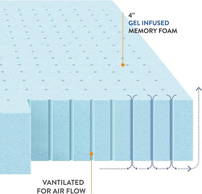 Best Price Mattress 4 Inch Ventilated Memory Foam Mattress Topper, Cooling Gel Infusion, CertiPUR-US Certified, Queen, Dorm Essentials, Blue