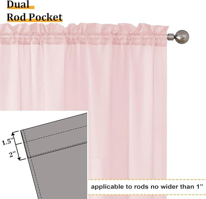 Aiyufeng Blush Pink Sheer Curtains 96 Inches Long 2 Panels Set, Light Filtering Soft Airy Voile Rod Pocket Baby Pink Sheer Window Drapes for Bedroom Living Room, Each 42Wx96L Inches