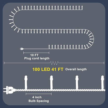 RPGT Christmas Light 100 LEDs 41ft Green Cable Wire Fairy String Twinkle Lights Plug in 12 Modes for Xmas Tree, Party, Indoor,Outdoor, Garden, Wedding, Home Decoration (Multi Color)