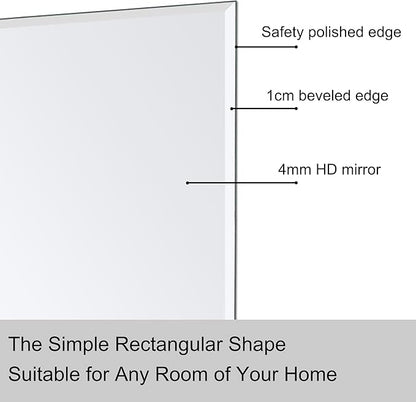 Ruomeng Rectangle Wall Mirror Frameless Bathroom Mirror 16” x 24" Beveled Edge Mirror for Vanity and Entryway