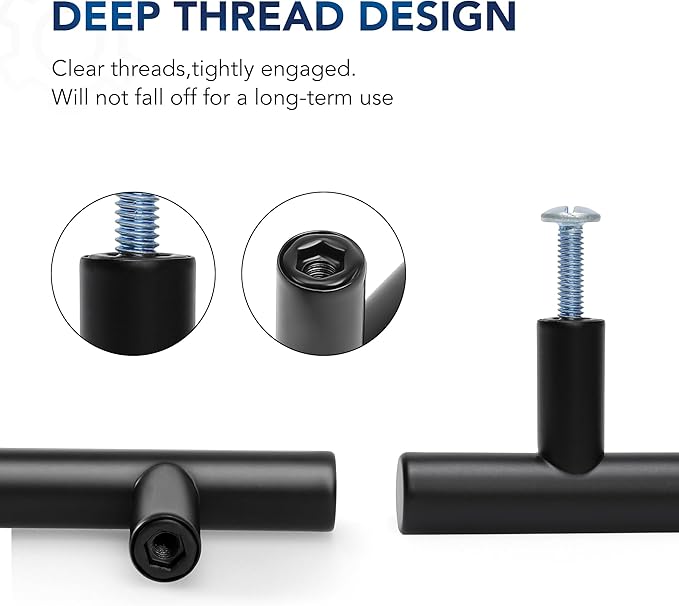 JOY DECOR 3 Pack Cabinet Handles, Black Cabinet Pulls, 2-1/2 in Hole Center Kitchen Hardware, Stainless Steel T Bar Handles for Dresser Drawers