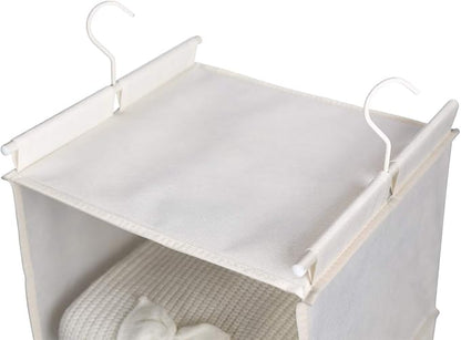 MAX Houser 4-Shelf Hanging Closet Organizer, Space Saver, Cloth Hanging Shelves with 2 Side Pockets, Foldable (Beige)
