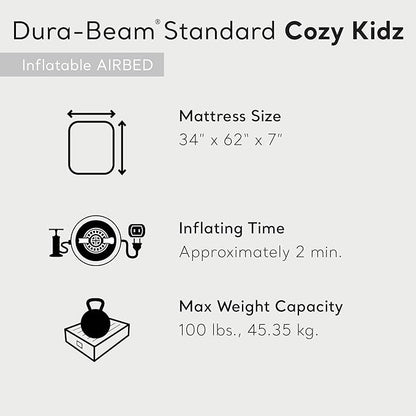 Intex 66803EP Cozy Kidz Inflatable Airbed: Fiber-Tech – Velvety Soft Surface – Carry Bag Included – Color May Vary – 34.5" x 62" x 7"