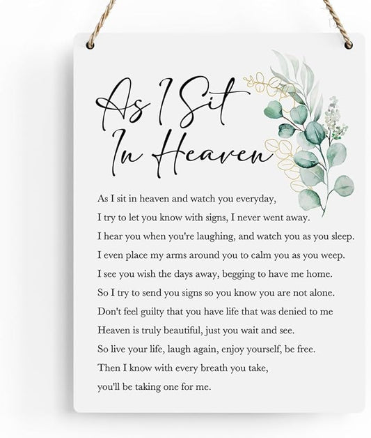 BELLOWDEER Inspirational Decor As I Sit In Heaven Christian Gifts Bible Verse Wall Art Scripture Wooden Hanging Sign for Modern Home Office Bathroom Bedroom Wall Art Decoration 8 x 10 Inches