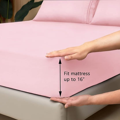 Mejoroom California King Size Sheet Set - Soft Microfiber Bed Sheets,Deep Pocket Fitted Sheet, Breathable, Wrinkle & Fade Resistant - 4 Piece (California King, Blush Pink)