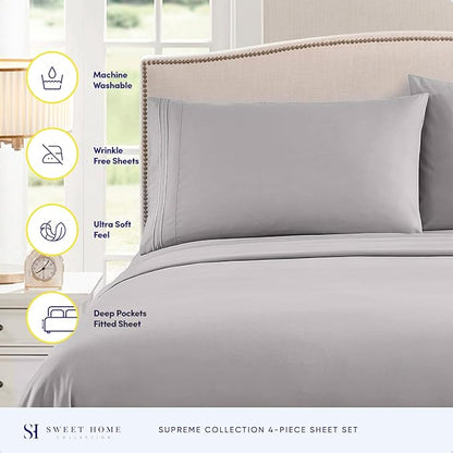 Full Size Sheet Sets - Breathable Luxury Sheets with Full Elastic & Secure Corner Straps Built In - 1800 Supreme Collection Extra Soft Deep Pocket Bedding, Sheet Set, EXTRA DEEP pocket - Full, Silver