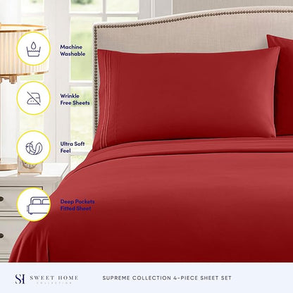 Twin Sheets - Breathable Luxury Sheets with Full Elastic & Secure Corner Straps Built In - 1800 Supreme Collection Extra Soft Deep Pocket Bedding Set, Sheet Set, Twin, Red