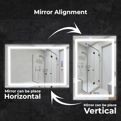 Fab Glass and Mirror LED Mirror 48x30 Inches, Led Bathroom Mirror with Lights Front and Backlit Anti-Fog Memory Brightness, Three Color Options Frameless Wall Mounted Bathroom Vanity Mirrors