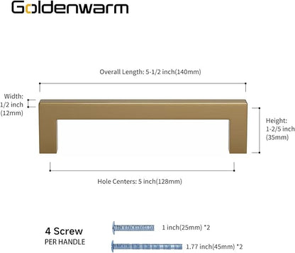 goldenwarm 20 Pack Champagne Bronze Cabinet Pulls Gold Cabinet Handles 5 Inch Champagne Drawer Pulls Brushed Bronze Drawer Handles Kitchen Dresser Hardware T Bar Square Hardware for Dresser Bedroom