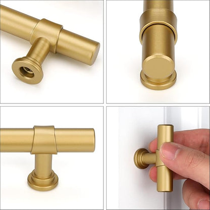 LONTAN 12 Pack Gold Cabinet Knobs Matte Gold Kitchen Cabinet Knobs for Dresser Drawers Brushed Gold T-bar Hardware for Dresser Bathroom,Zinc Alloy Base