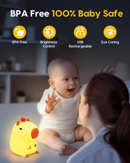 Amaredom Capybara Night Light, Cute Capybara Lamp, Silicone Dimmable Nursery Nightlight, Rechargeable LED Bedside Lamp with 20 Minutes Timer & Tap Control Baby Girls Women Bedrooms, Living Room