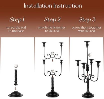 Black Candelabra Halloween Decorations: 20 Inches Gothic Candle Holder 5 Arm Metal Candlestick Stand for Table Fireplace Victorian Decor Set of 2