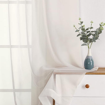 OWENIE Sheer Curtains 108" inches Long, 2 Panels Sheer Curtain Set, Rod Pocket Voile Drapes for Living Room, Airy Soft-Touching Drapes, 2pcs, Each 42" W x 108" L, Ivory