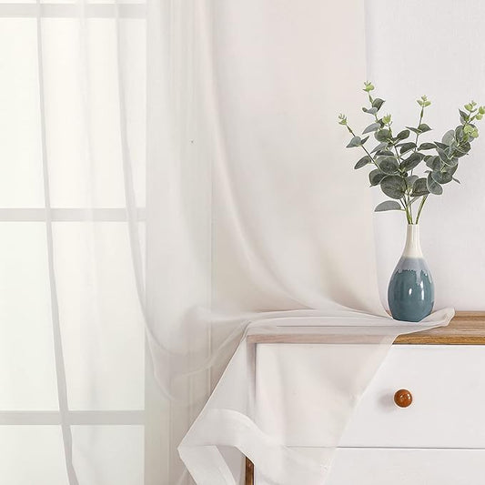 OWENIE Sheer Curtains 108" inches Long, 2 Panels Sheer Curtain Set, Rod Pocket Voile Drapes for Living Room, Airy Soft-Touching Drapes, 2pcs, Each 42" W x 108" L, Ivory