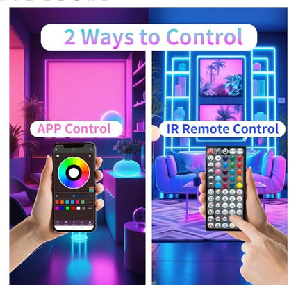 Led Lights for Bedroom 132ft (2 Rolls of 65.6ft), Color Changing RGB Led Strip Lights with 60 Keys Remote and App Control, Music Sync Led Lights for Room Kitchen Party Home Decor