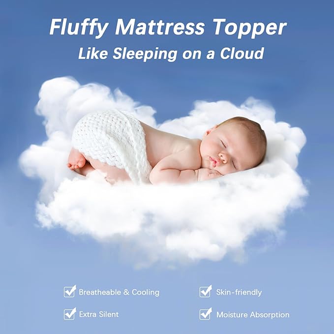 CYMULA Short Queen Mattress Topper, Cooling Bed Topper for Mattress, Thick Mattress Pad Cover Pillow Top Mattress Topper, Firm Plush Down Alternative Fill Protector