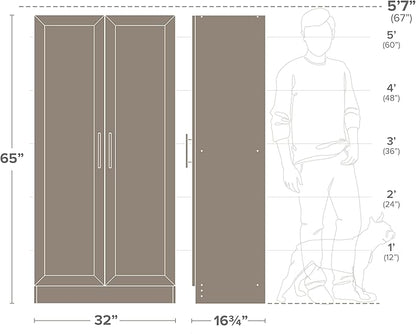 Prepac Elite Storage Accent Cabinet with Panel Doors, Rustic White Cupboard, Bathroom Cabinet, Pantry Storage with 3 Shelves 16.75" D x 32" W x 65" H