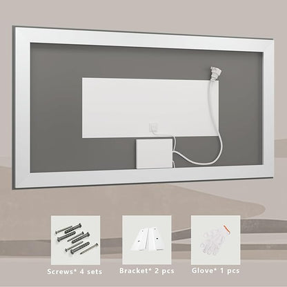 LED Mirror for Bathroom 55x30, Dimmable Lighted Vanity Mirror with Lights for Wall, Anti-Fog, Tempered Glass, ETL Listed (Backlit + Front Lights)
