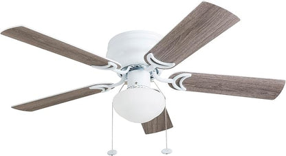 Prominence Home Alvina Traditional 42 Inch Ceiling Fan with Light, LED Flush Mount Ceiling Fan, Indoor Fan with 5 Blades, White and Gray Oak Blade Finish Options, White (80092-01)