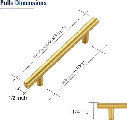 JOY DECOR 15 Pack Cabinet Handles, Gold Cabinet Pulls, 4 in Hole Center Kitchen Cabinet Handles, Stainless Steel T Bar Handles for Dresser Drawers