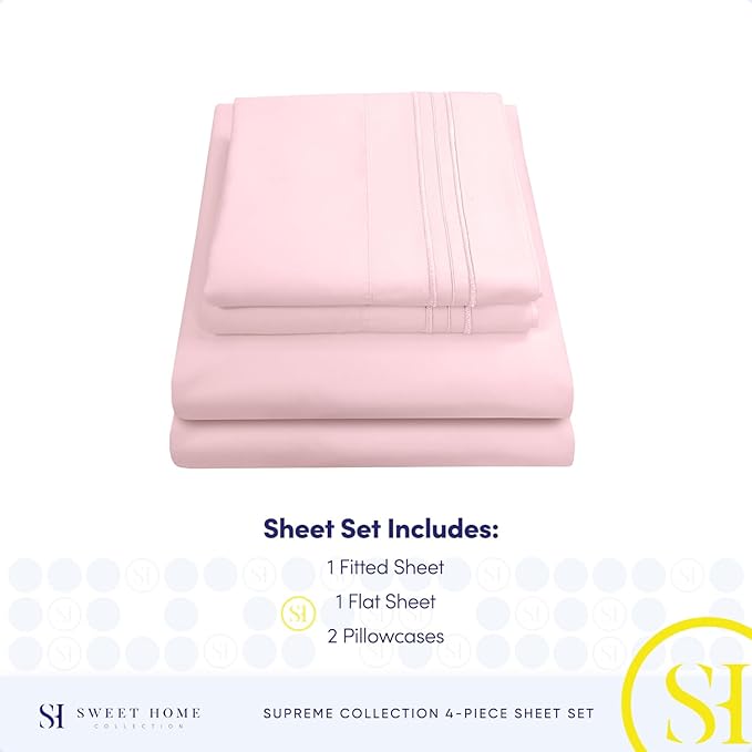 1800 Supreme Collection - Breathable Luxury Sheets with Full Elastic & Secure Corner Straps - Extra Deep Pocket Bedding, Full, Pale Pink