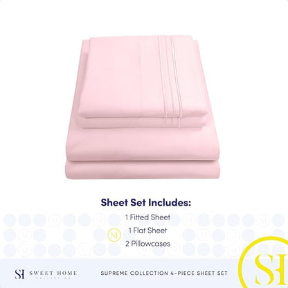 1800 Supreme Collection - Breathable Luxury Sheets with Full Elastic & Secure Corner Straps - Extra Deep Pocket Bedding, Full, Pale Pink