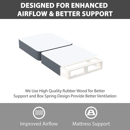 Nutan, 8-Inch Sturdy Wood Box Spring for Mattress Support - Durable and Fully Assembled, Natural Wood Foundation for Twin XL, Gray