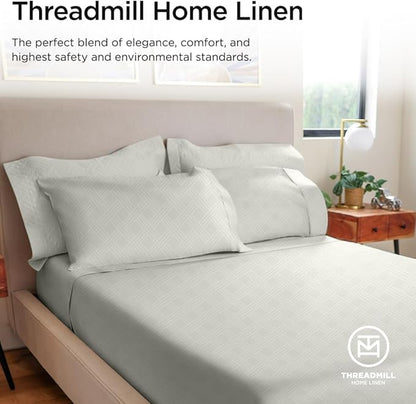 Celine 800 Thread Count Luxury Damask Sheets | California King Size | Light Grey | 4 Piece Striped Bed Sheets | Elasticized Deep Pocket