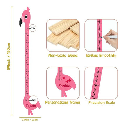 Personalized Growth Chart for Wall, Wooden Height Chart for Kids, Cute Height Measurement for Child/Girls/Boys, Baby and Toddler's Playroom/Kid's Room/Nursery Decor, Flamingo