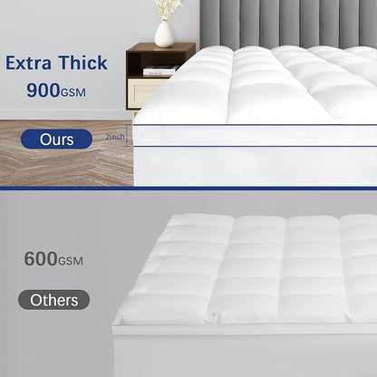 CYMULA Super Queen Mattress Topper Waterproof, Cooling Pillow Top Mattress Topper, Extra Thick Mattress Pad Cover with 8-21 Inch Pockets, Plush Down Alternative Fill Mattress Protector