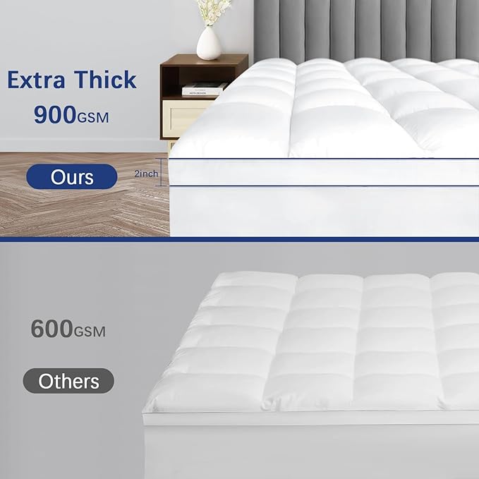 CYMULA Twin Mattress Topper Waterproof, Cooling Mattress Pad Cover, Extra Thick Pillow Top Mattress Topper with 8-21 Inch Elasticated Deep Pockets, Plush Down Alternative Fill Mattress Protector