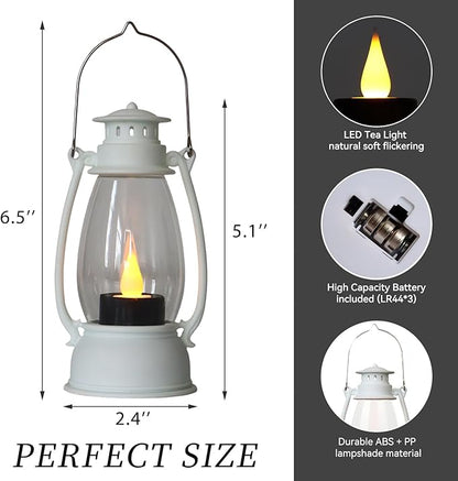 White Mini Lanterns Decorative 6-Pcs for Winter Christmas Wedding & Halloween, Small Elegant Lantern with LED Light for Western Cowboy, Camping Baby Shower Birthday Party, Centerpiece Table