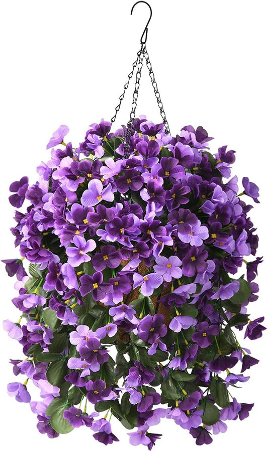 Artificial Fake Hanging Flowers Plants with Basket for Summer Outdoor Decoration,Faux Silk Begonia in Planter UV Resistant Look Real for Home Porch Yard Patio Balcony Decor