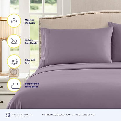 Twin XL Sheets - Breathable Luxury Sheets with Full Elastic & Secure Corner Straps Built In - 1800 Supreme Collection Extra Soft Deep Pocket Bedding Set, Sheet Set, Twin XL, Plum