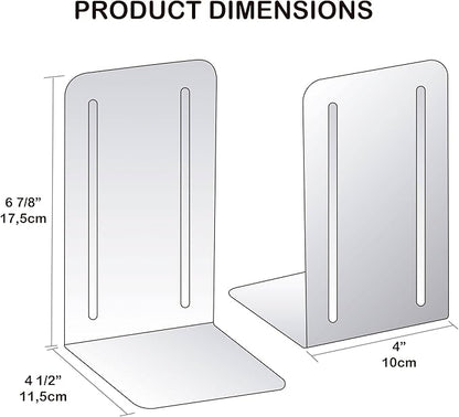 Acrimet Metal Bookends, Non-Skid Book Stand for Shelves, Heavy Duty Book Stopper, 6-7/8" H x 4" W x 4-1/2“ D, Blue, 1 Pair