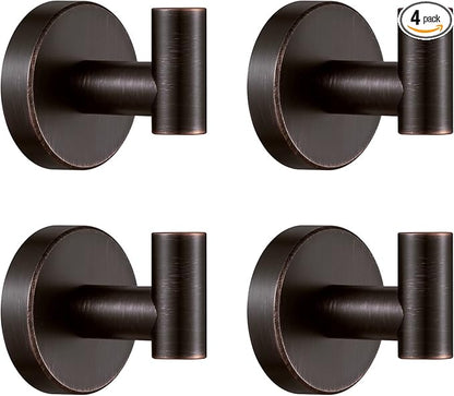 BigBig Home Bronze Towel Hooks, Bathroom Robe Hook Oil Rubbed, Bath Farmhouse Coat Clothes Hook Wall Mounted Rustic 4 Pack for Kitchen