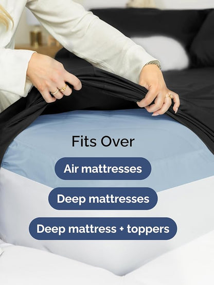 Extra Deep King Sheet Set - 6 Piece Breathable and Cooling Sheets - Hotel Luxury Bed Sheets Set - Easy & Secure Fit - Soft, Wrinkle Free and Comfy Sheets Set - Black Sheet Set with Extra Deep Pockets