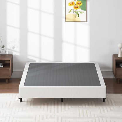 Queen Box Spring 7 Inch Low Profile Box Spring Queen Size Bed Base, 3000 lbs Black Heavy Duty Metal Mattress Foundation with Easy Clean Fabric Cover,Easy Assembly