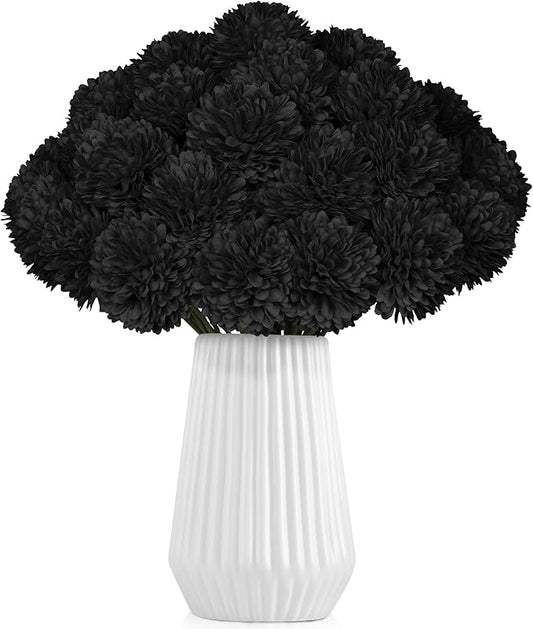 36 Pcs Black Artificial Chrysanthemums Flowers Ball Flower Silk Fake Mums Flowers for Halloween Ghothic Home Decor Indoor Floral Arrangement Table Centerpiece